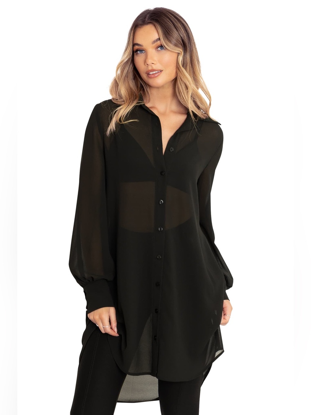 BlackMilk | Sheer Longsleeve Oversized Shirt Dress